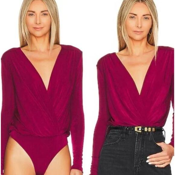 Free People Tops - Free People S Intimately Turnt Long sleeve Wrap Thong Bodysuit Rhubarb‎ Pink Red